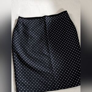 Ann Taylor Polka Dot Pencil Skirt, Size 12, Navy & Silver